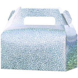 UnicoPak 10 Pack Iridescent Gable Treat Boxes Party Favor Boxes Goodie Bag Boxes for Candy Treats Goody Cookie Toys for Kids Birthday Party, 6.5x3.5x4 Inches Glitter Sequin