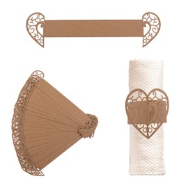 URROMA Napkin Rings,Heart Kraft Paper Napkin Fasteners Hollow Napkin Rings Decorative 50pcs for Christmas Valentine's Day Thanksgiving Anniversary Dinner