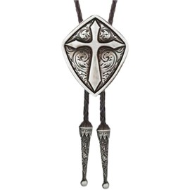 Doitby Vintage Bolo Tie Western Cowboy Cross Bolo Ties Leather Braided Necktie Necklace for Men Women