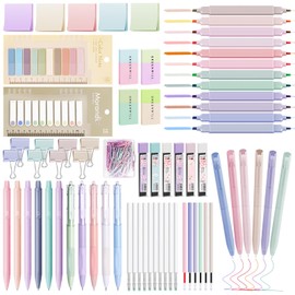 Focxoio 120 Piece Aesthetic School Supplies Set with 12 Pastel Highlighters, 11 Gel Pens, 6 Mechanical Pencil Set, Aesthetic School Stuff for Teenagers Girls Stationery Set