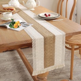 Figarge Macrame Table Runner, Beige Boho Table Runner with Tassels, 30 x 183 cm, Crochet Lace Table Runner for Decoration, Boho, Wedding Party, Dining Table Decor, Washable (Coffee, 180 x 30 cm)
