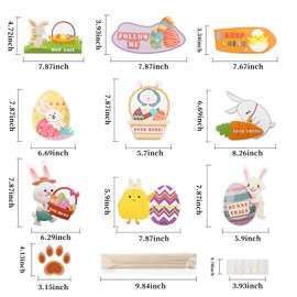 Easter Egg Hunt Signs -9 Pack Easter Hunting Arrows Kit for Kids with Sticks and 20pcs Bunny Footprints for Easter Garden Decoration,Easter Party Game Supply