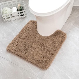 MIULEE - Tapete de baño de microfibra en forma de U, antideslizante, extra grueso, suave, absorbente de agua para baño, lavable a máquina (24 x 24 pulgadas, café claro)