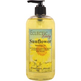 Sunflower Scented Massage Oil, 16 oz, With Sweet Almond Oil and Organic Jojoba Oil, Preservative Free