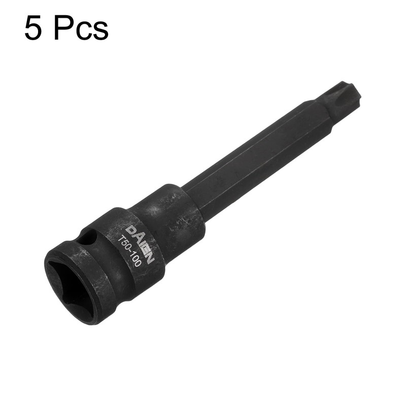 HARFINGTON 5pcs T50 Torx Bit Socket 100mm/3.94" Length 1/2" Square