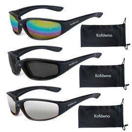 3 Pair Driving Motorcycle Glasses Riding Glasses Foam Padded Motocross Eyeglasses UV Protection Anti-Wind Dustproof Motorcycle Goggles Eyewear Sunglasses Suitable for Outdoor Sports Motorcycle Riding