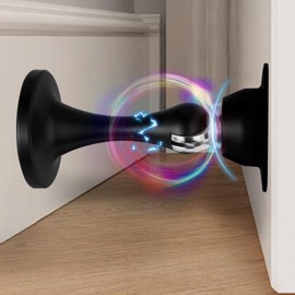 Bak Bo 2 Pack Magnetic Door Stopper, Strong Magnetic Door Holder Keep Door Open, Zinc Alloy Door Catch for Wall & Floor Mounting, No Drilling Door Stop with Adhesive Matte Black