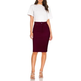 Hybrid & Company Womens Super Comfy Stretch Denim Skirt SK44876X Burgundy 16
