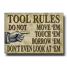 Vintage Sign Designs TOOLS RULES Aluminum Sign 13.5 cm x 8.5 cm