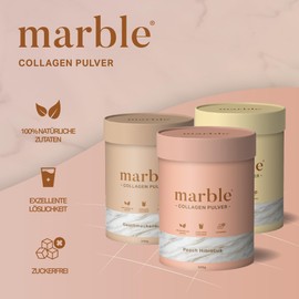 marble® Collagen Pulver 500 g - Collagen Peptide skin glow - Aminosäuren Komplex hochdosiert - Kollagen Pulver in Pappdose ohne Plastiklöffel – Peach Hibiscus