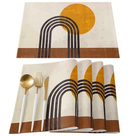 Placemats for Dining Table Set of 6 Aesthetic Terracotta Mid Century Modern Abstract Art Table Mats for Home Kitchen Restaurant Christmas Party Decoration,Washable
