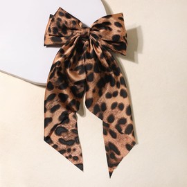 Large Leopard Hair Bow, Leopard Print Hair Bow Clips Silky Satin Large Bows Hair Clip Hair Ribbons Leopard Long Tail Big Hair Bows Accessories for Women Girls (Coffee)