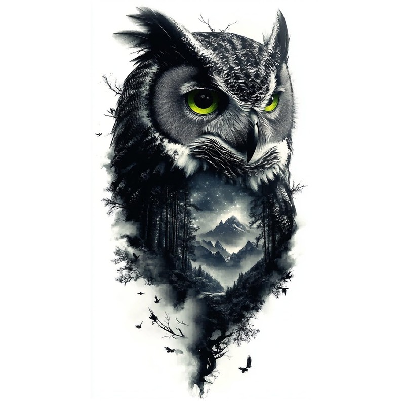 2 Sheets Temporary Owl Tattoo Deer Tattoo Bird Tattoo Animal