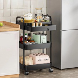 Movable Storage Cart with Lockable Wheels 360 Degree Rotatable Hollow Design for Bedroom & Bathroom OrganizationTier: 3 Tier, color: White Color
