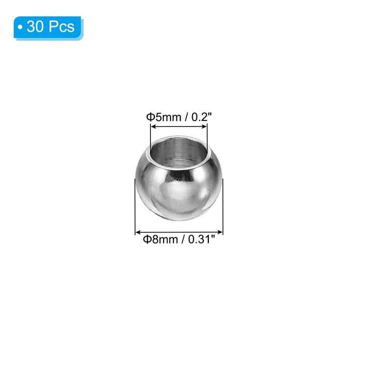 PATIKIL 30pcs Smooth Round Spacer Beads 8mm OD 5mm Inner