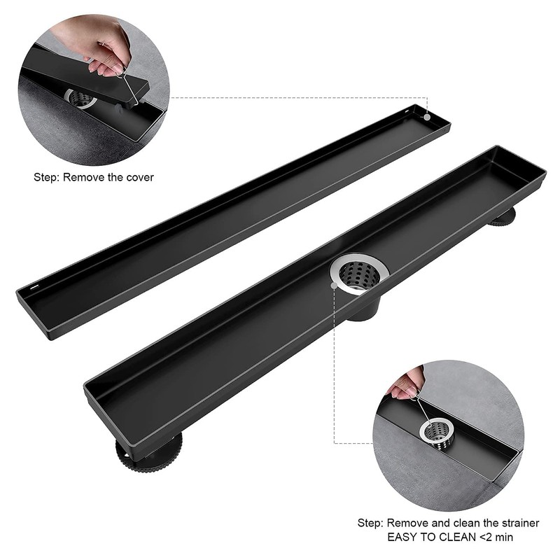 EXF Linear Shower Drain 12 Inch Matte Black with Reversible