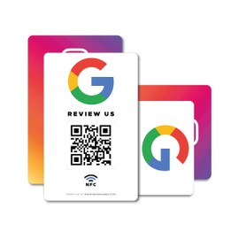 MESSAGENES PVC Card Review on Google QR Code and NFC + Instagram QR | Google Rating Stand | Pack of 2 Units 8.6 x 5.5 cm | Signs Rating NFC and QR Code | IG + Google Review Card NFC
