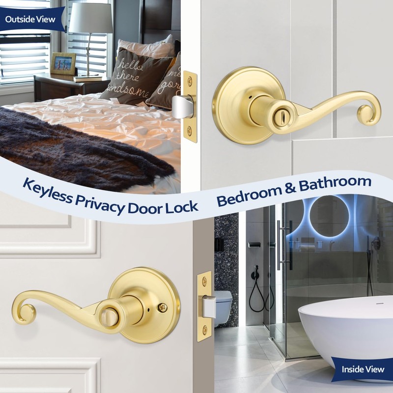 Bonpoly 6 Pack Gold Door Handles, Wave Style Door Lever