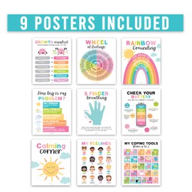 9 Colorful Calming Corner Posters For Classroom Must Haves For Teachers - Calm Down Corner Supplies Elementary, Feelings Chart For Kids Ages 4-8, Emotions Chart For Kids, Calming Corner Items Kids