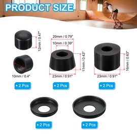 PATIKIL Skateboard Bushing 90A PU Longboard Truck Rebuild Kit Bushing Washer Pivot Cup for Outdoor Skateboard Parts Black