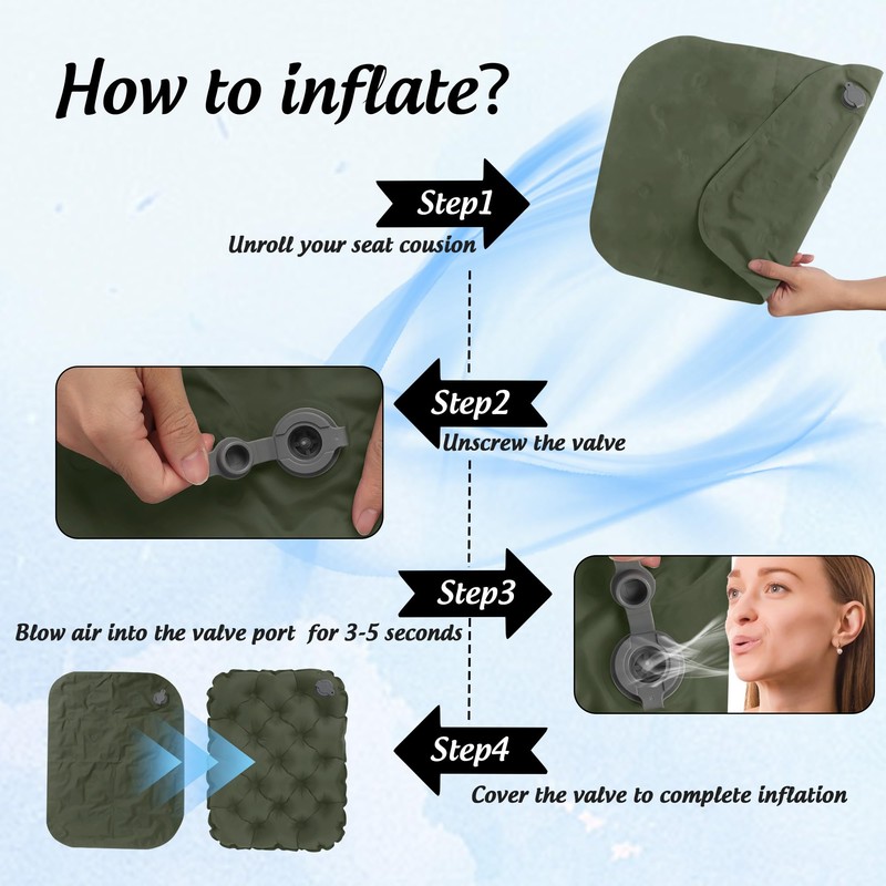 Wsetyy Portable Inflatable Seat Cushion with storage bag, Air Travel