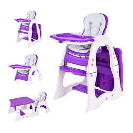 HOMGX 3 in 1 Baby High Chair, Infant Table and Chair Set, Convertible Compact Toddler Highchair with Adjustable Backrest & Dishwasher Safe Tray (Purple)