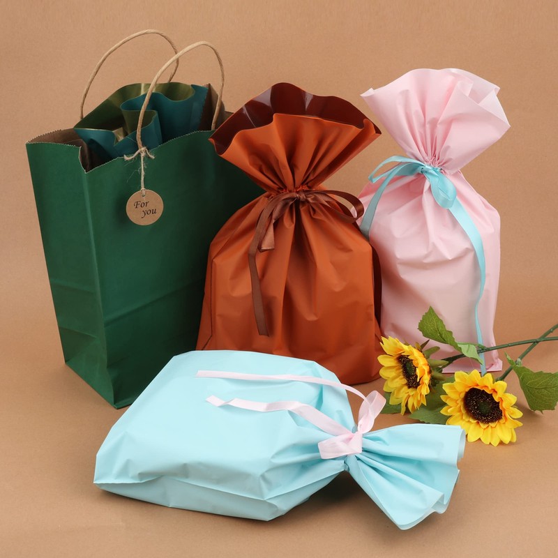 TEMLUM Wrapping Bag, Gift Bag, With Ribbon, Paper Bag, Handbag,