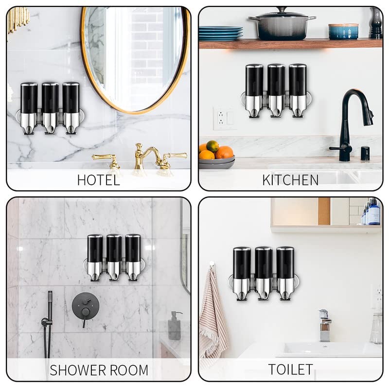 No-Drill 3 Pack 500ml Wall Mounted Soap Dispenser for Bathroom