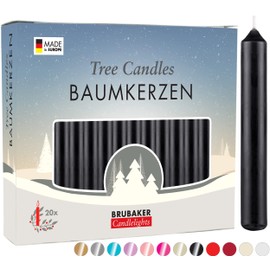BRUBAKER Tree Candles - Pack of 20 - Black - 3¾ x ½ Inches (9.5 x 1.27cm) - Made in Europe - Christmas Wax Candles for Pyramids, Carousels & Chimes