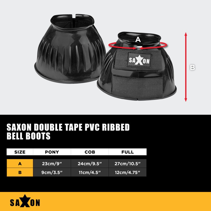 Saxon Double Tape Pvc Ribbed Bell Boots, Black, Pony