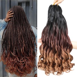 French Curl Braiding Hair 24 Inch 8 Packs Curly Braiding Hair Pre Stretched French Curls Braiding Extension Curl Crochet Braids Spiral Extensions (1B/33/30#, 24 Inch (Pack of 8))