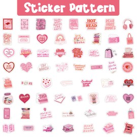 Pink Book Stickers, 60pcs Waterproof Vinyl Stickers Heart Shape Pink Stickers Aesthetic Stickers Reading Stickers for Kindle Scrapbook Water Bottles Book Laptops