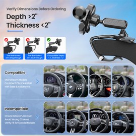 RIEMKSL Car Phone Holder Dashboard Phone Mount, 2025 Upgraded 360 Degree Rotation Multifunctional Clip Design, Universal Car Phone Mount Compatible with 4–7 Inch Cell Phones (Black)