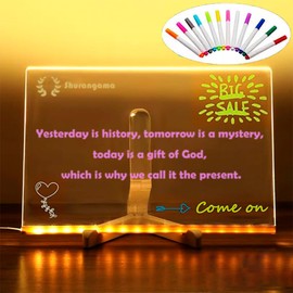 Shurangama Colorful 12 Colors LED Dry-Erase Note Board - Acrylic Message Board with Stand, USB Power, Rewritable, Night Light, for Home & Business Ultra-Thin Tracing Writing Light Board (11.8" X 7.9")