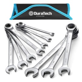 DURATECH Ratcheting Wrench Set, Combination Wrench Set, Metric, 10-piece, 6-18mm, CR-V Steel, with Pouch