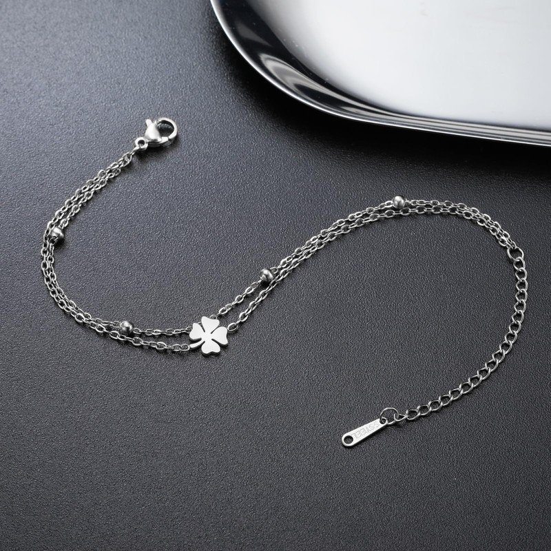 TEAMER Four Leaf Clover Bracelet Stainless Steel Irish Good Luck