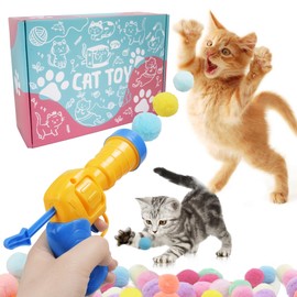 Mewlmart Interactive Cat Toys for Indoor Plush Ball Launcher Cat Enrichment Toys Pom Pom Balls 30 Balls