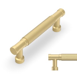 Amerdeco 10 Pack 3.75 Inch(96mm) Brushed Gold Cabinet Pulls Knurled Kitchen Cabinet Handles, Cabinet Pulls Kitchen Cabinet Hardware for Cupboard Drawer Pulls AM028