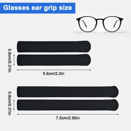 4 Pairs Anti-Slip Elastic Comfort Glasses Ear Grip, S/L, 2 Size, Eyeglasses Temple Tips Sleeve Retainer, Soft Well-Fitting Glasses Ear Cushion, Knitting Cotton Fabric Glassses Ear Grips, Black