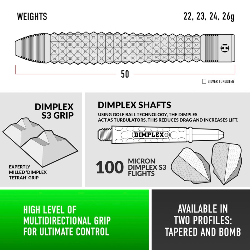 Harrows Dimplex S3 Tapered 90% Steel Darts 26 g