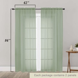 Welvetblk Sage Green Sheer Curtains 84 Inches Long 2 Panels, Soft Light Filtering Curtains for Bedroom Living Room, Modern Rod Pocket Privacy Drapes Window Treatments, Sage Green, Total Wide 84 Inch