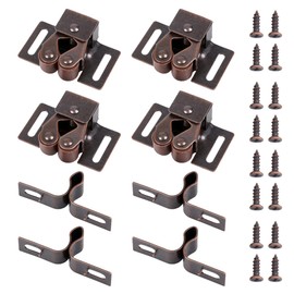 Cabinet Latch 4 Pack Double Roller Catch with 16 Screws Door Catches Latches Hardware for Cupboard Closet Kitchen Cabinet Door Black Red