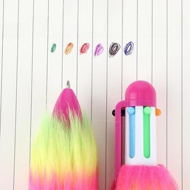 6 Multi-Color Ballpoint Pens, 1 Sticky Note, Colorful Plush Multi-Color Pens, Creative Retractable Rainbow Pens, Student Stationery Supplies