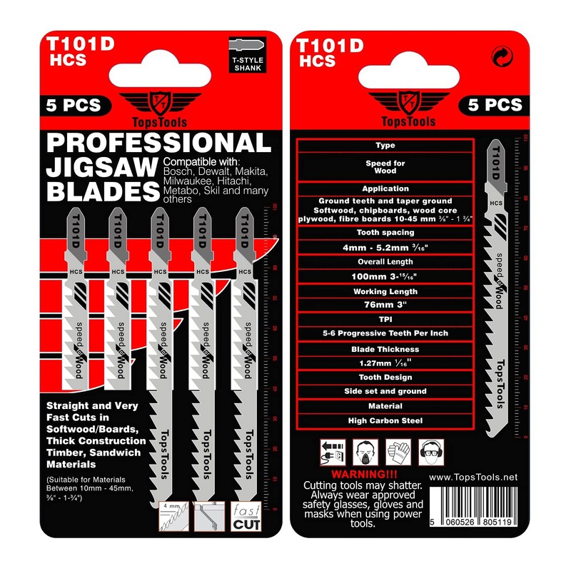15 x TopsTools T101D 100mm Jigsqw Blades Designed for Clean