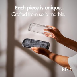 KIVY Butter Dish (Black Marble & Glass) - For countertop and refrigerator door shelf - Marble butter keeper - Stone butter dish - Glass butter dish with lid - Dishwasher Safe