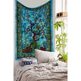 AVA Collections Blue Tree of Life Tapestry Wall Hanging Large Tapestries 210x140 cm Bohemian Boho Wall Art Hippie Bedroom Décor Table Cover Beach Throw Towel (Blue, 85 x 54 inches)
