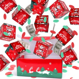 BABORUI Christmas Surprise Gift Box Explosion for Money, Christmas Explosion Gift Box with Confetti, Seeroze Surprise Money Box for Cash Gift Christmas (Red Snowflake)