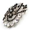 Black & White Diamante Corsage Brooch (Silver Tone)
