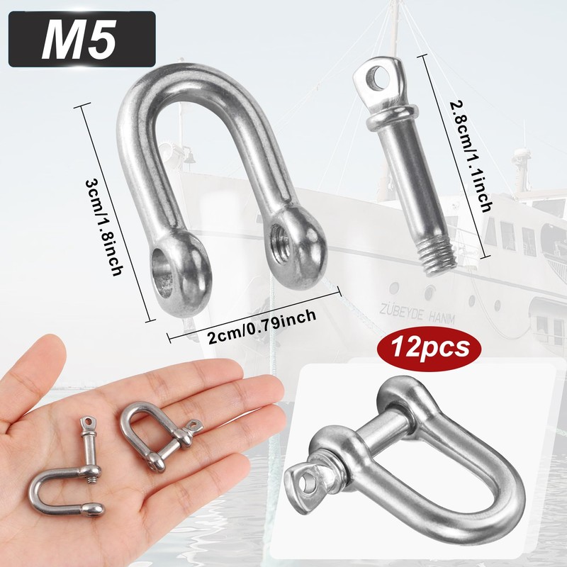 M5 Shackles Stainless Steel Pack of 12 304 D Ring