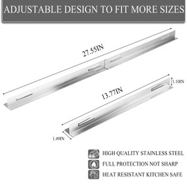 Stainless Steel Stove Gap Covers 2 pcs, stove gap filler Adjustable heat resistant gap packing Easy to Clear stove counter gap cover 13.8 in~27.5in Trim Kit for Seamless Fit Between Stove Countertop